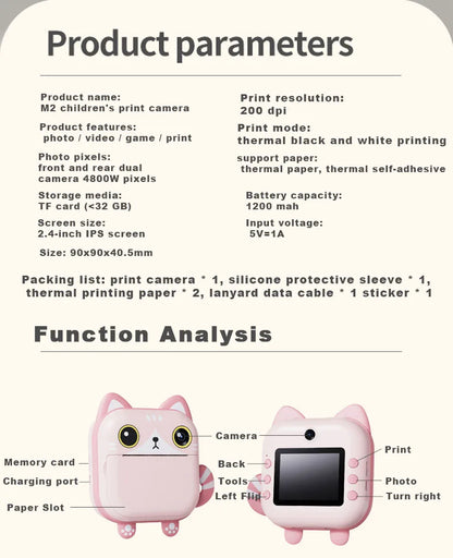 Hot Selling M2 Children Instant Thermal Printing Camera Children Drawing Toy Birthday Christmas Gift