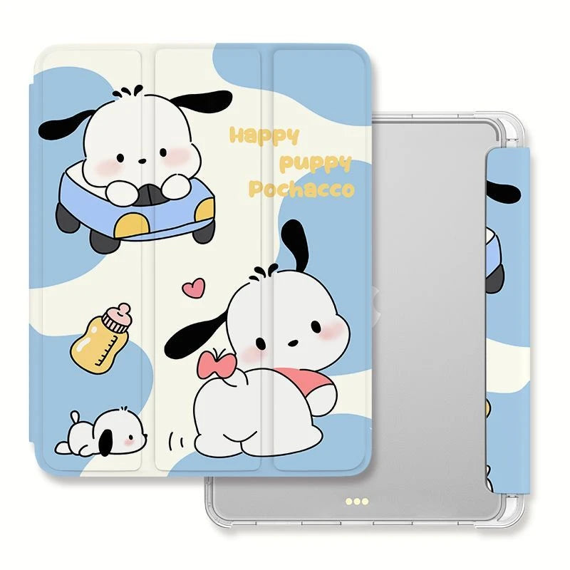 New Kawaii Sanrio Pochacco Ipad Protective Case Cute Cartoon Girl Foldable All Inclusive Anti Fall Protective Case with Pen Slot