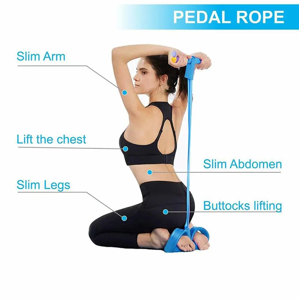 Fitness Resistance Bands-4 Tube Pedal Ankle Puller - Sit Up Leg Stretch Rope Exercise Bands , Stretching Workout Fitness Bands