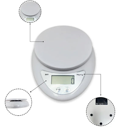 5kg Digital Kitchen Scale - Portable LED Food Weight Scale with 1g Precision for Baking & Cooking