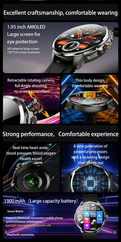 Original H99 Smart Watch Android Watches Amoled Smartwatch With 190° Rotary Camera Google Play Store 1.95inch Amoled Screen