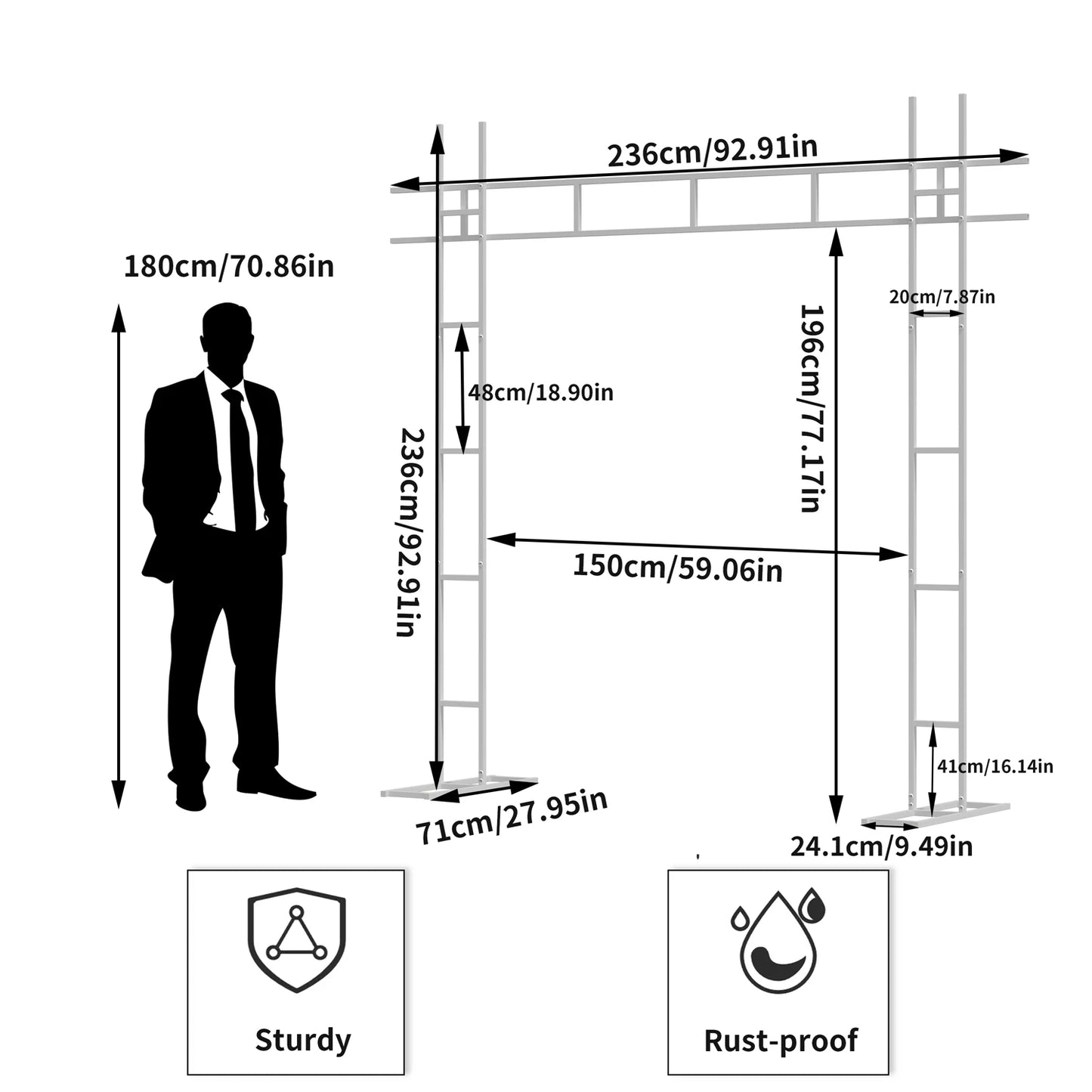 93 Inch Heavy Duty Wedding Arch Garden Plant Archway Backdrop Stand for Outdoor Party Ceremony