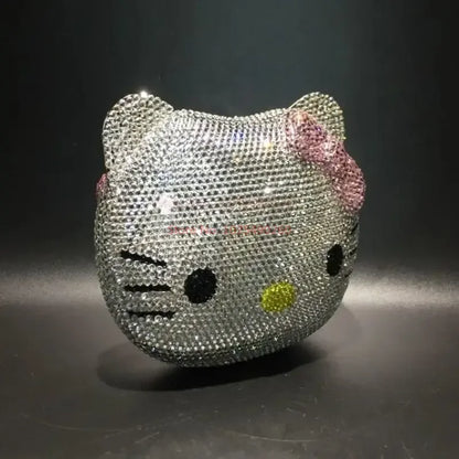 Hello Kitty Anime Cartoon Shape Rhinestone Cartoon Full Of Diamonds Dinner Bag Handmade Diamond-set Lady's Clutch Christmas Gift