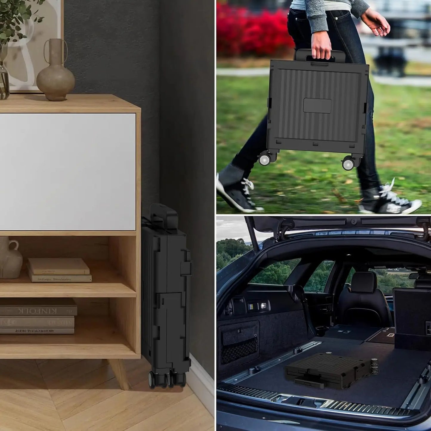 Marketero Zusammenklappbarer Einkaufstrolley mit Rädern, zusammenklappbarer Lehrertrolley, robuste Räder, 360° drehbar und Teleskopgriff