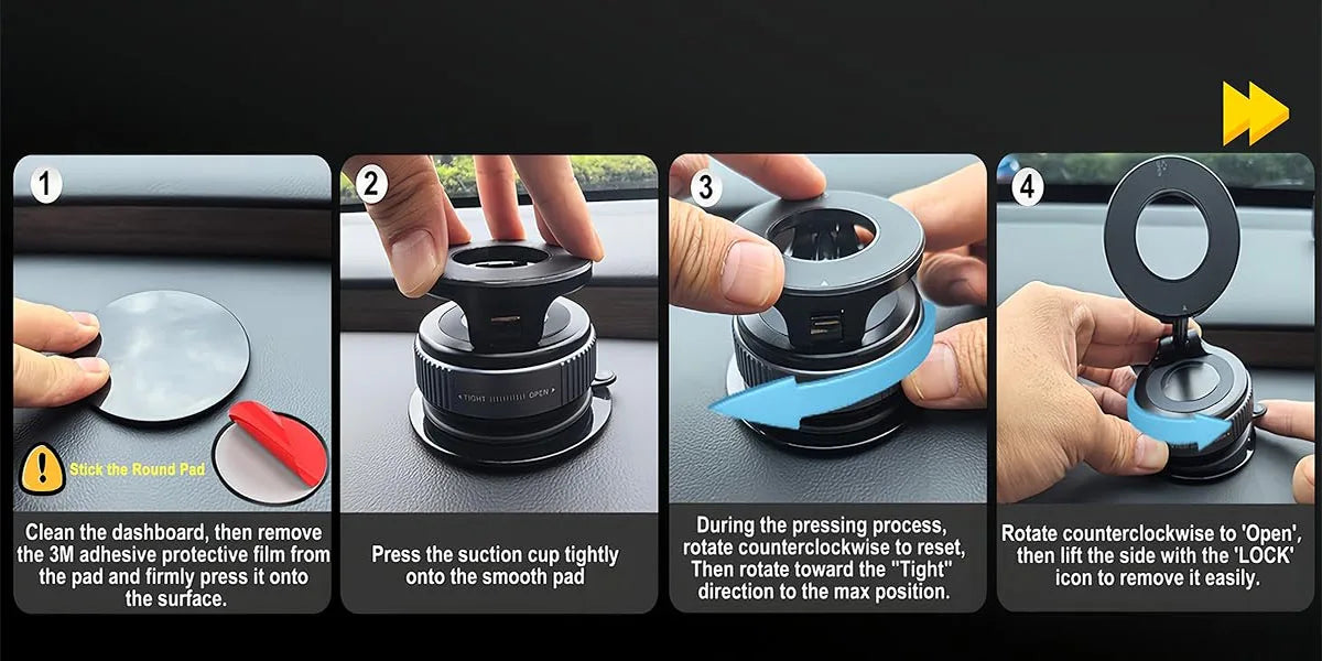 Upgraded Aluminum Alloy Vacuum Magnetic Car Phone Holder with 360° Rotation & Foldable Design Strong Magnetic Absorption