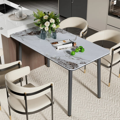 Ink Texture Sintered Stone & Glass Top Kitchen Dining Table No Chairs Rectangle Slate Dinner Table for Restaurant Cafe 1.4/1.6M