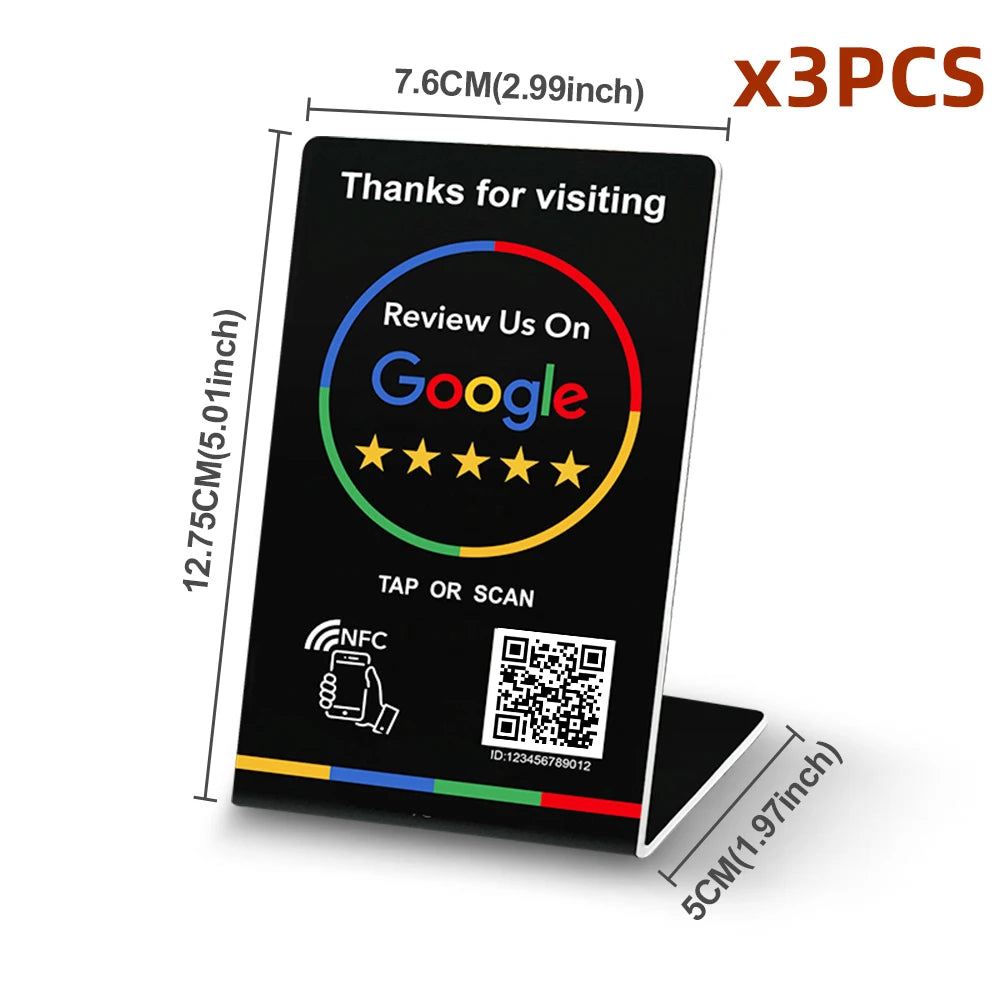 Spanish English QR code NFC Standing Sign Google review NFC215 Review Stand Click URL Unlimited Modification Editing QR Codes
