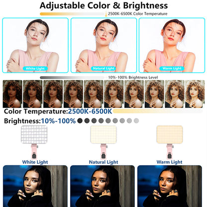LED Selfie Light 60 High Power Rechargeable Clip Fill Video Light  for Phone iPad with Front & Back Clip Adjusted 3 Light Modes