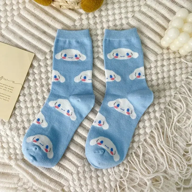 1pair Miniso Cinnamoroll Cartoon socks girl's blue combed cotton mid-tube stockings cute sanrio puppy stockings