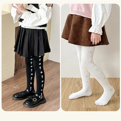 1-12Years Kids Autumn Elastic Tights Jacquard Soft Teenager Leggings Girls Knit Cotton Pantyhose Sweet Cute Baby Bottom Clothes