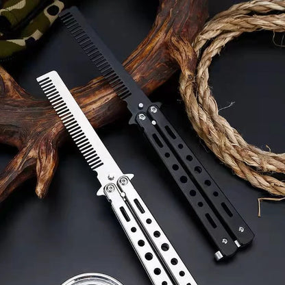 Folding Butterfly Comb for Men Portable Butterfly Training Comb Knife Foldable Trainer Pocket Flail Metal Knife Uncut Blade