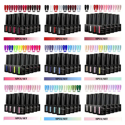 MEET ACROSS 8-teiliges Gel-Nagellack-Set für alle Jahreszeiten, Neon-Marcaron-Grün-Rot-Serie, UV-Gel-Lack-Maniküre-Set, Nagelzubehör