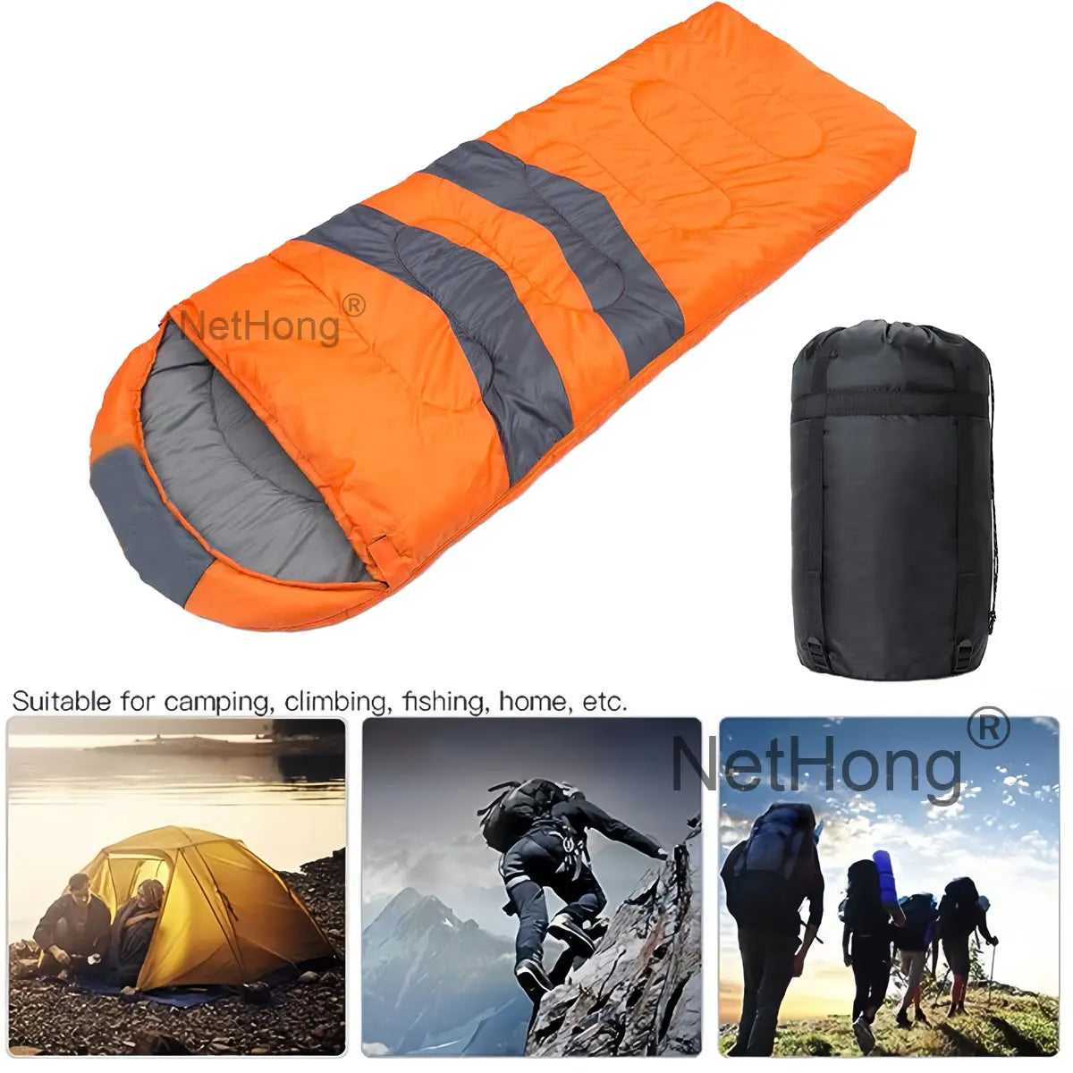 4 Season Single Sleeping Bags Camping Rectangular Envelope Zip Up Kids Adult