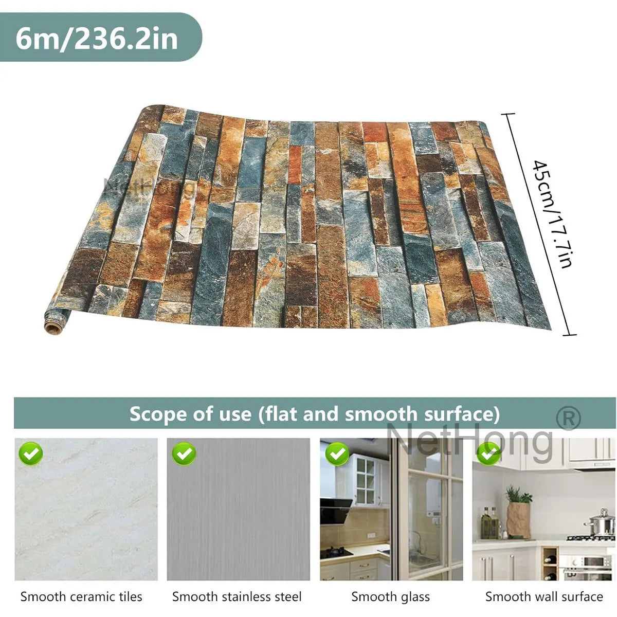 6M 3D Rust masonry pattern Effect Wallpaper Vinyl Self Adhesive Wall Stickers