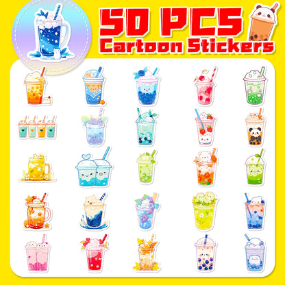 50PCS Cute Pearl Milk Tea Cartoon  Graffiti Stickers DIY Phone Guitar Laptop Notebook Suitcase Cup Waterproof Sticker Kids Toy