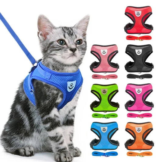 Premium Adjustable Cat & Dog Harness Vest with Leash - Breathable Mesh Pet Walking Collar for Small to Medium Pets
