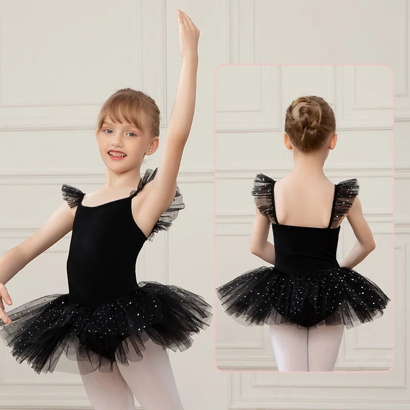 Girls Ballet Leotards Ballet Tutu Dress For Kids Dance Clothes With Skirt Gymnastics Dancewear Balleriana Clothes Short Sleeves