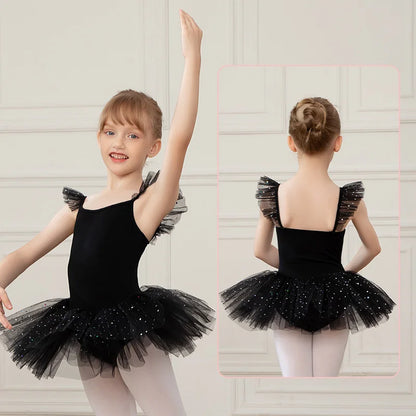 Girls Ballet Leotards Ballet Tutu Dress For Kids Dance Clothes With Skirt Gymnastics Dancewear Balleriana Clothes Short Sleeves