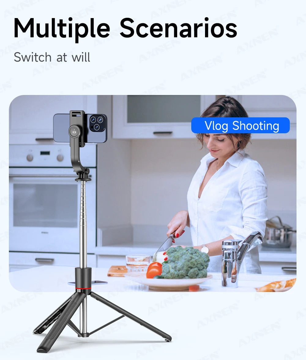 F15 Selfie Stick Tripod with Bluetooth Remote, 6-Section Extendable Pole, 360° Rotation, Fill Light Option, for Phone Vlog