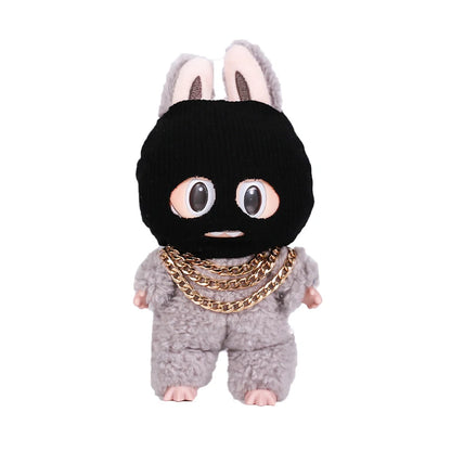 For Labubu Clothes Accessories Trendy Cool Cute Fun and Funny Style Black Knit Hat and Necklace Street Fashion Doll Accessories