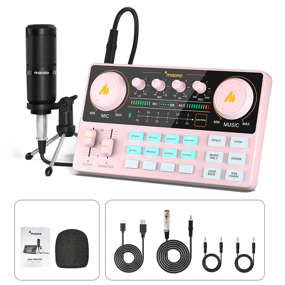 Maono AM200-S1 Sound Card Microphone Set MaonoCaster Audio Interface with Condenser Mic for Live Streaming,Recording,PC\Phone