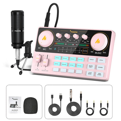 Maono AM200-S1 Sound Card Microphone Set MaonoCaster Audio Interface with Condenser Mic for Live Streaming,Recording,PC\Phone