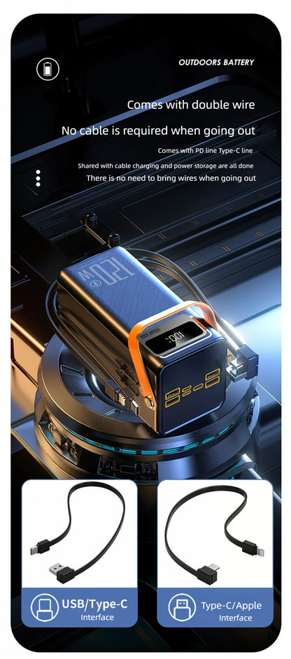 60000mAh Portable Power Bank - 120W Fast Charging Solar Generator for Camping Emergency Outdoor