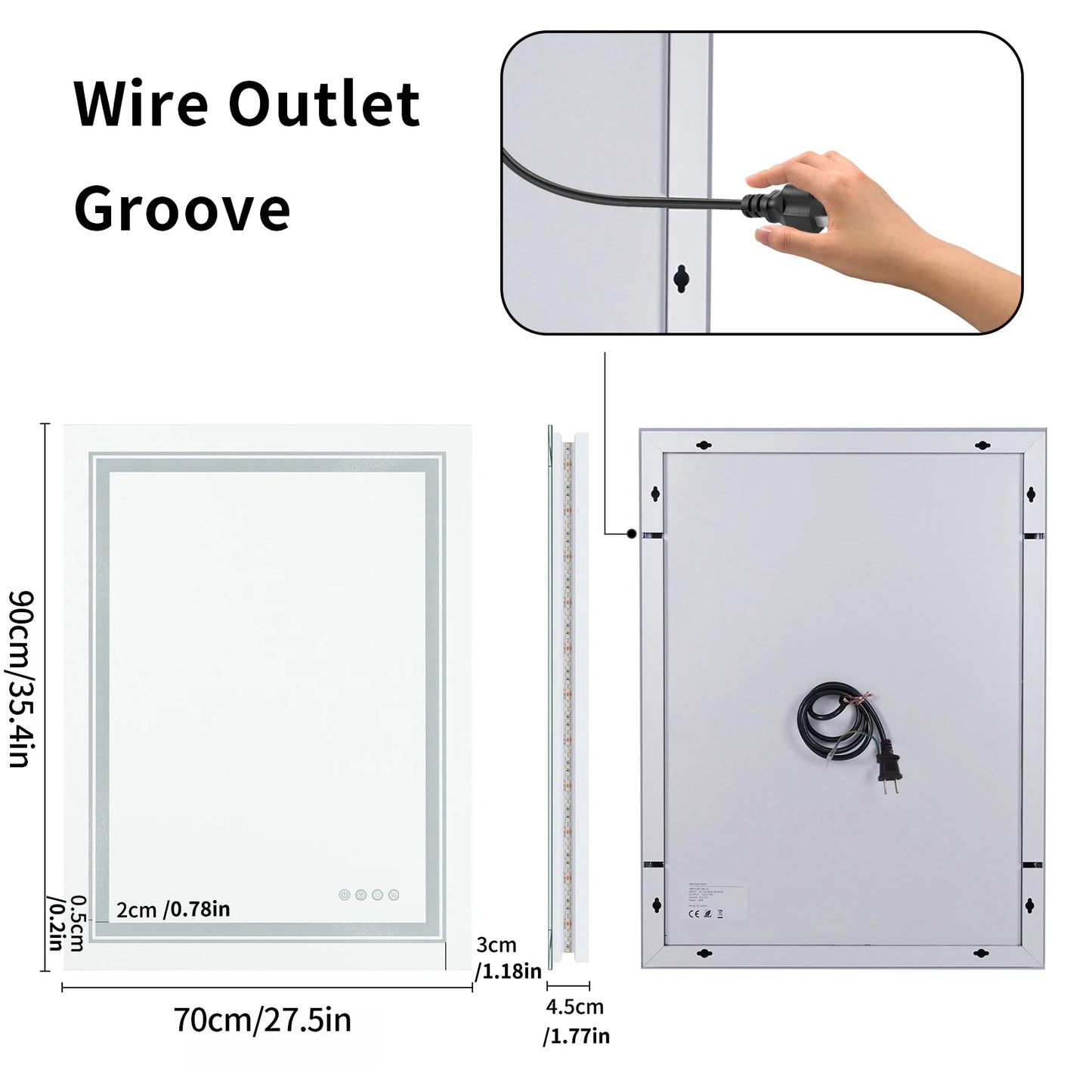 Large Full Size RGB LED Bathroom Mirror with Lights, Dimmable Wall Mirrors, Smart Anti-Fog, Vertical and Horizontal