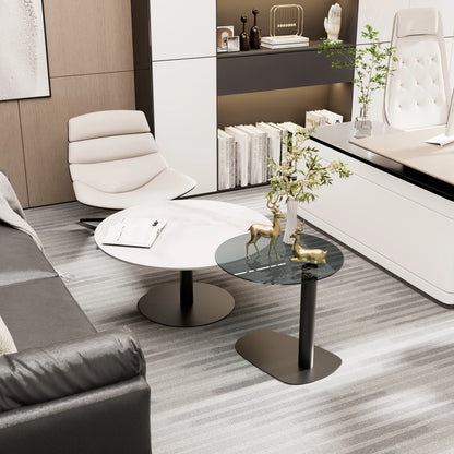 Modern Coffee Table Set, Round Nesting Table, Beech Wood, Sintered Stone and Glass, Set of 2 for Living Room Offoce