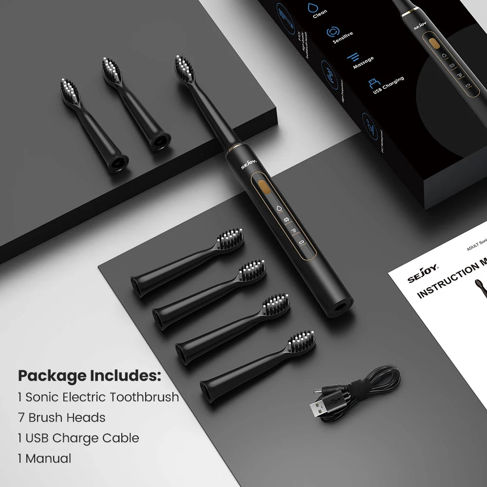 Sejoy Electric Toothbrush for Adults IPX7 Waterproof DuPont Brush Head USB Rechargeable High Frequency Cleaning 3 Cleaning Modes