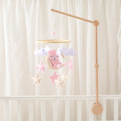 Wooden Crib Mobile Baby Bed Bell Rattle Toy Soft Felt Cartoon Bear Mobile Hanging Newborn Music Box Bed Bell Hanging Bracket Toy