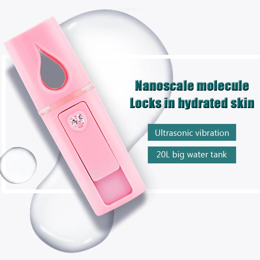 L2 Mini Nano Facial Mister with Top Mirror Portable USB Rechargeable Handy Cool Mist Sprayer Steamer Face Humidifier Atomizer