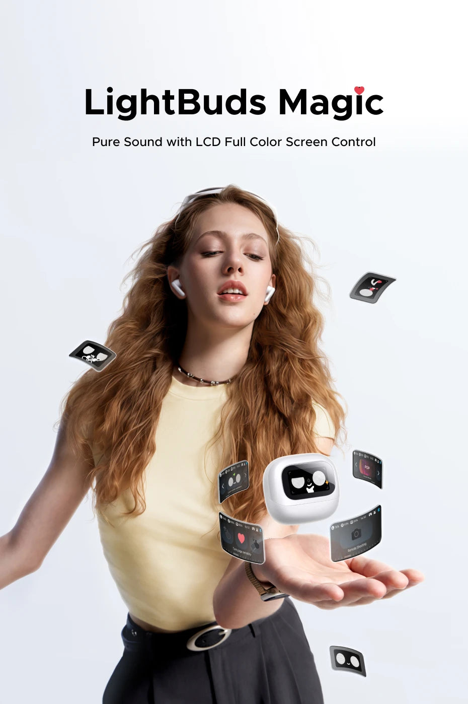 UGREEN Lightbuds Semi-open Adaptive Active Noise Cancellation ANC Wireless Bluetooth Earphones With LCD Full Color Smart Screen