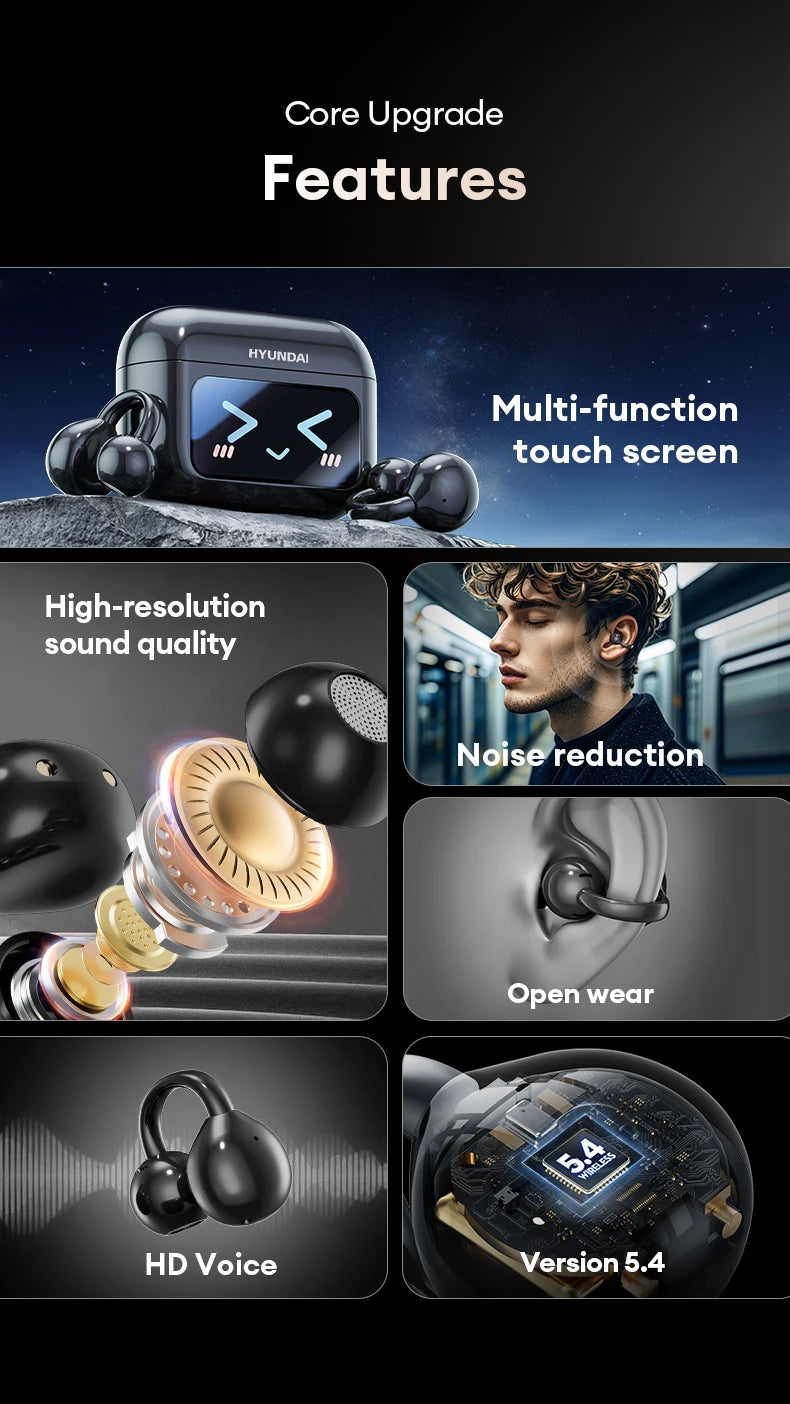 Choice HYUNDAI M100 Open Ear Gaming Earphones Sport Wireless Earbuds TWS Headset Hifi Sound Headphones With Mic For Android IOS