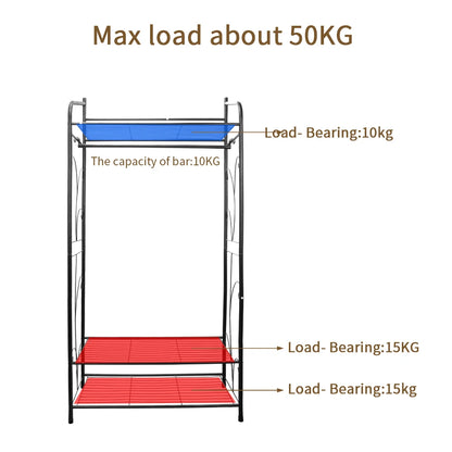 Heavy Duty Clothes Rack, Coat Stand Hanger, Garment Organizer Closet, Metal Storage Shelves, Strong Load 110lbs