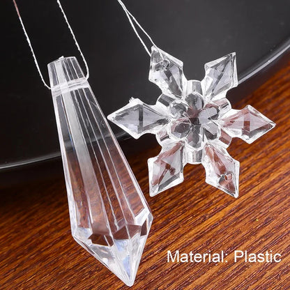 5-48Pcs Christmas Ornaments Crystal Tree Decorations Transparent Ice Strip Pendant DIY Teardrop Chandelier Xmas Wedding Beads