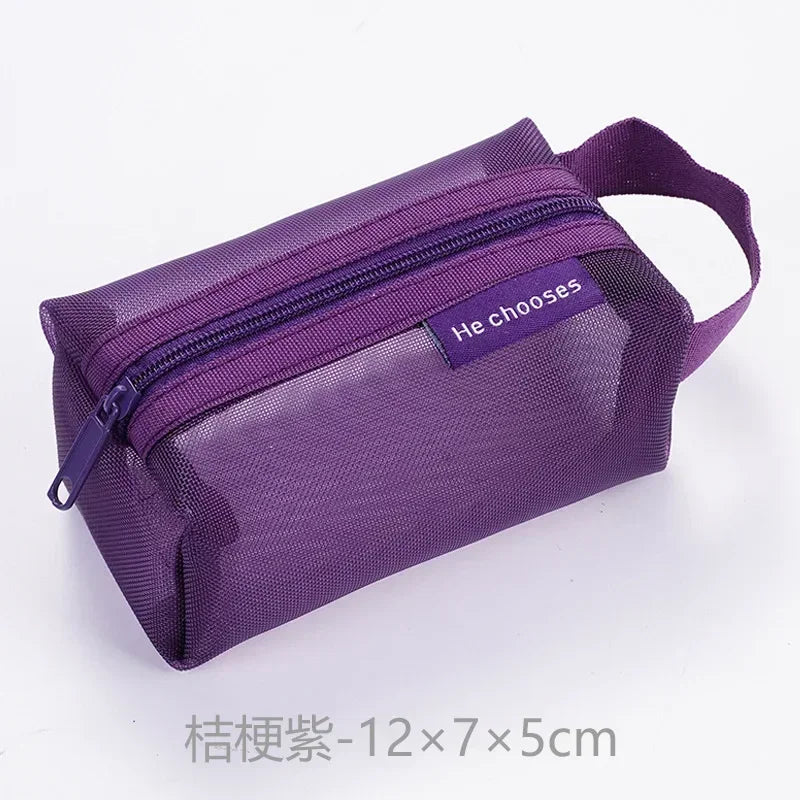 Dark Series Vintage Three-dimensional Square Nylon Mesh Coin Purse Pouch Large Capacity Key Lipstick Earphone Organizer Card Bag