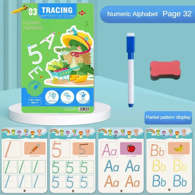 Children Magical Tracing Workbook Montessori Learning Educational Writing Toys Reusable Pen Control Training Copybook for Kids