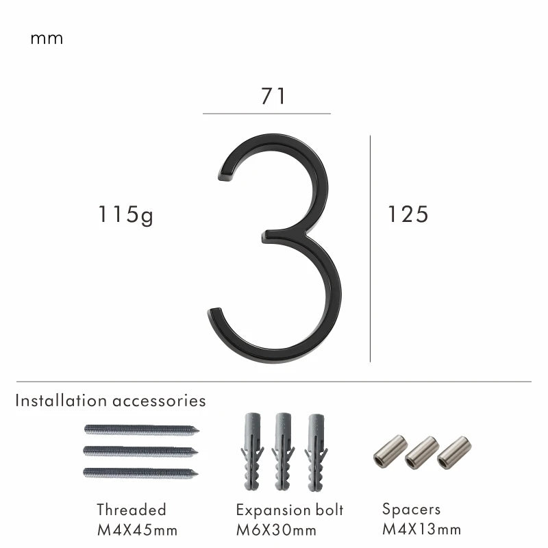Nurlin 5 inchs 125mm Luxury Address Big House Numbers Modern Gold Black Silver Floating Signage Outdoor Digits Mailbox Sign