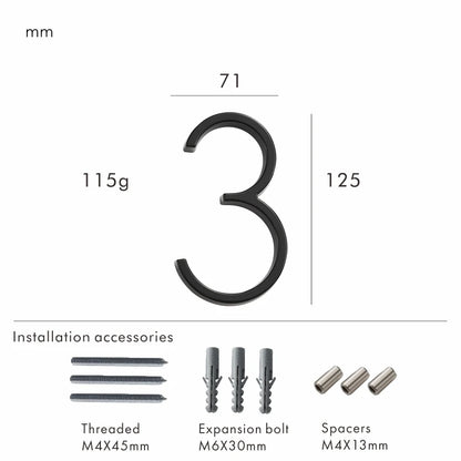 Nurlin 5 inchs 125mm Luxury Address Big House Numbers Modern Gold Black Silver Floating Signage Outdoor Digits Mailbox Sign