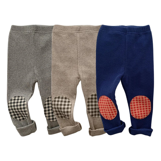 Kids Colorful Plaid Patched Feature Design Cute Warm Long Leggings Suitable Little Baby Trendy and Comfortable Clothing Matching