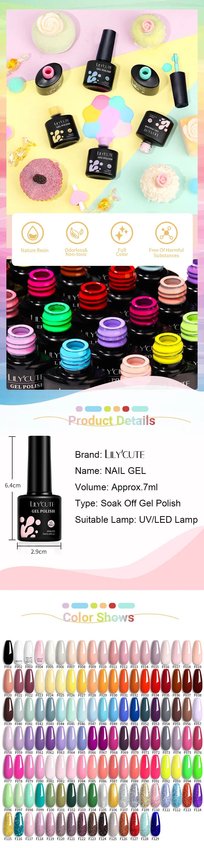 LILYCUTE 6-teiliges Set 7 ml Gel-Nagellack zum Selbermachen, leuchtend pink, semi-permanent, UV-/LED-beständig, Nageldesign-Set