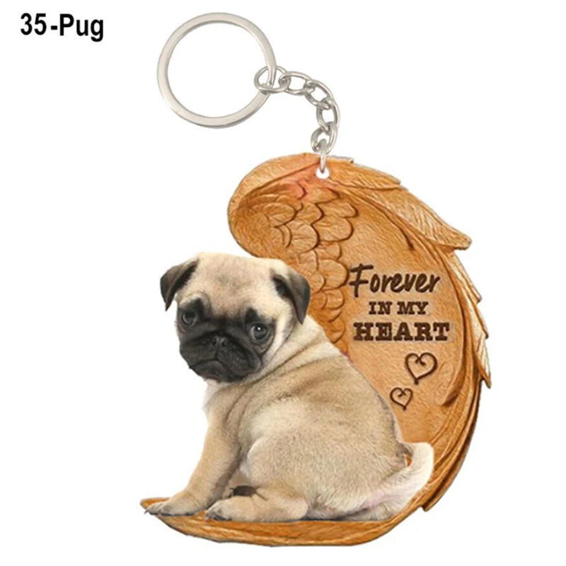 Dog Memorial Keychain - Forever In My Heart Angel Pendant Pet Jewelry Gift