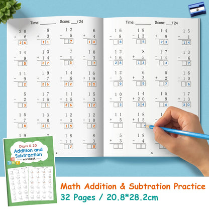 32 Pages Children's Math Enlightenment Workbook Addition and Subtraction Within 20 Mental Arithmetic Problems Activity Workbook