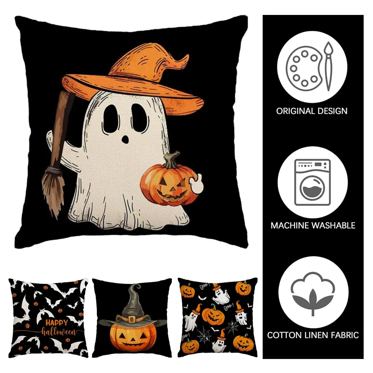Halloween themed cushion cover set of 4 Pumpkin skull and ghost pattern 45*45cm