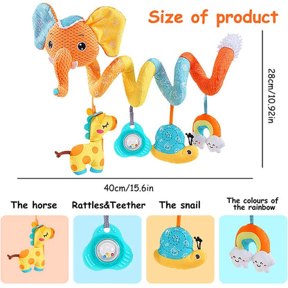 Newborns Spiral Hanging Activity Stroller Toy Baby Carseat Toy Black & White Lion Koala Rattle  for Crib Mobile Sensory Toy Gift
