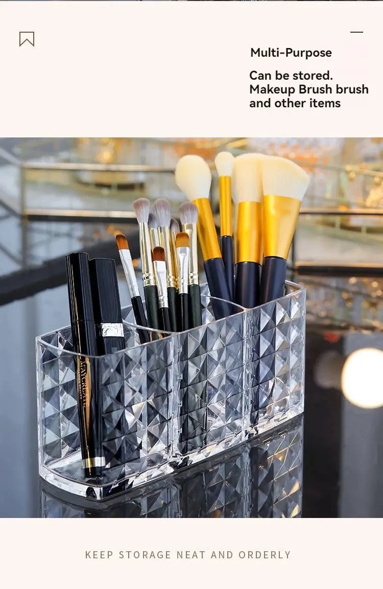 Diamond Pattern Mirrored Bathroom Storage Box - Premium Cosmetic Organizer for Lipstick & Makeup