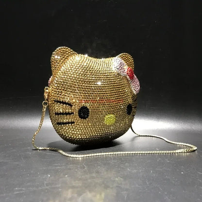 Hello Kitty Anime Cartoon Shape Rhinestone Cartoon Full Of Diamonds Dinner Bag Handmade Diamond-set Lady's Clutch Christmas Gift