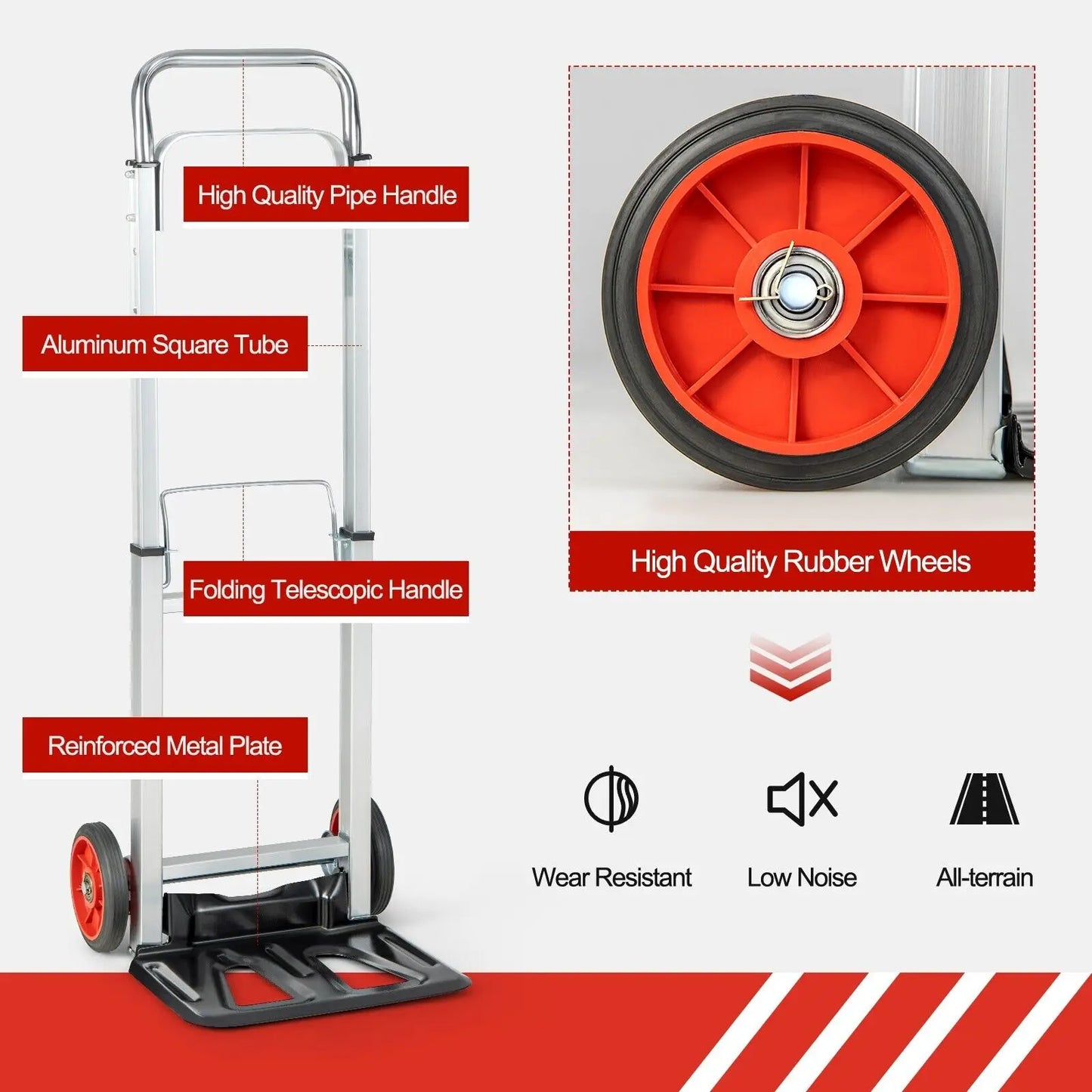ERGOMASTER Folding Hand Truck Heavy Duty Sack Barrow W/Telescopic Handle All-Terrain Wheels