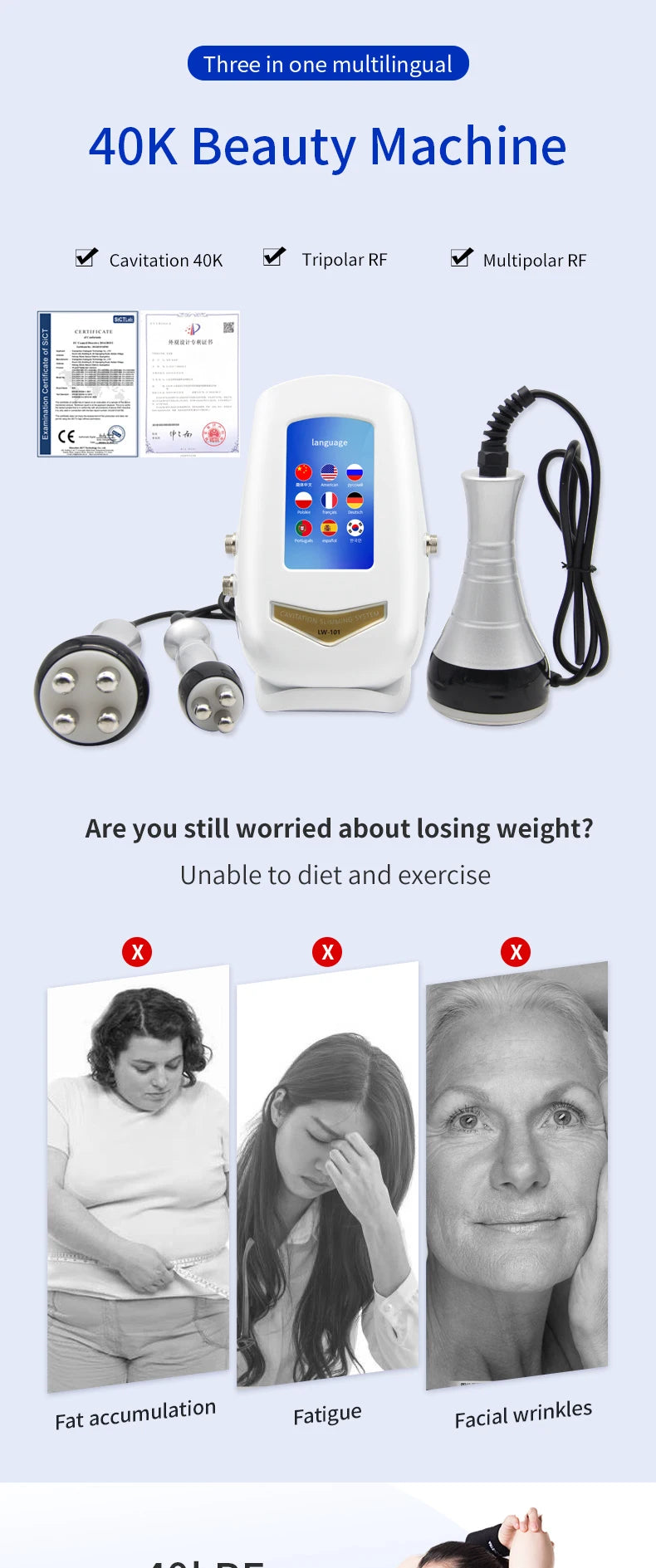 2022 Hot Selling 40K Ultrasonic Cavitation Body Facial Radiofrequency Massage Weight Loss Machine Body Shaping Slimming Fat Burn